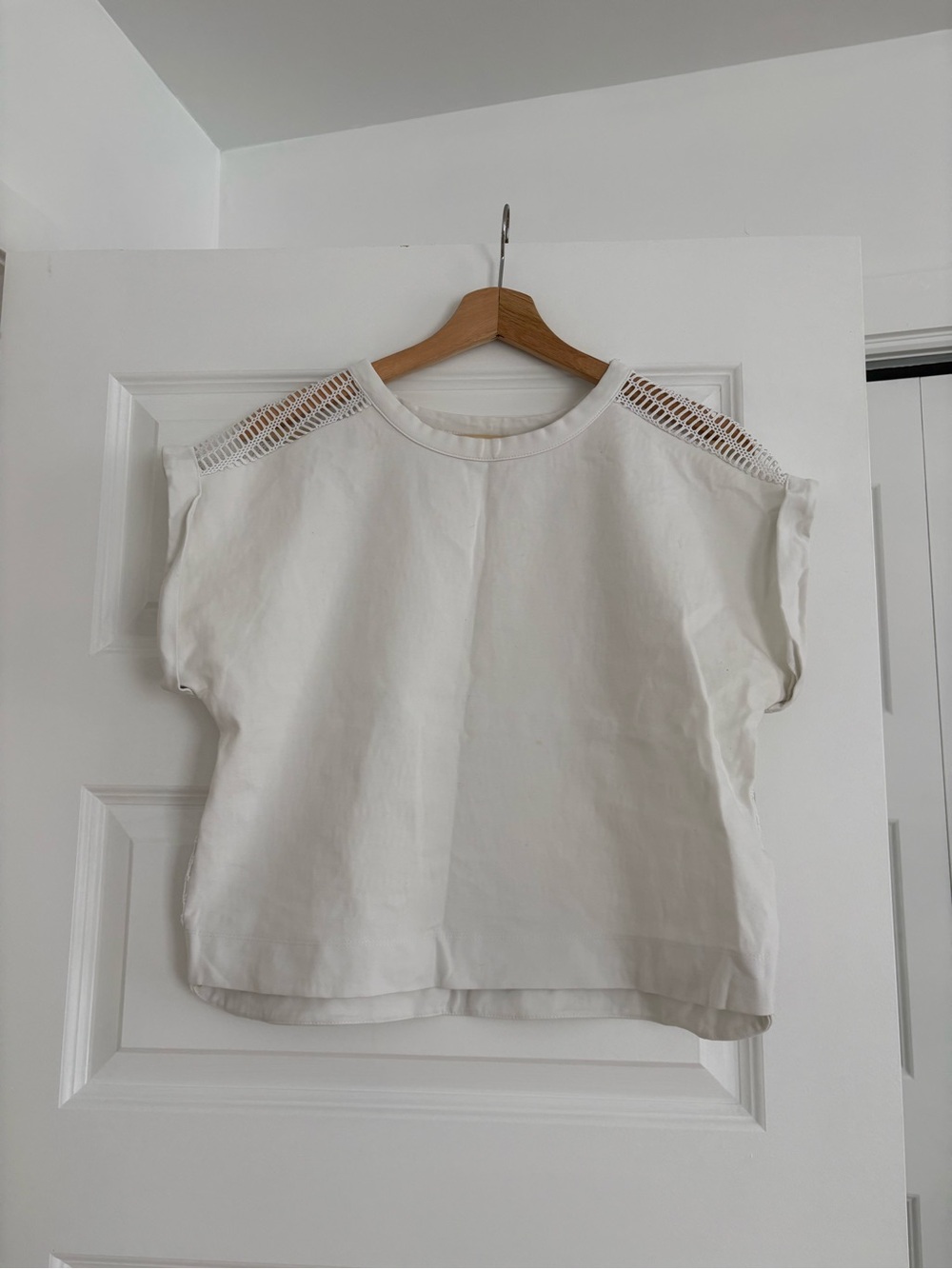Banana Republic White Crochet-Trim Boxy Top